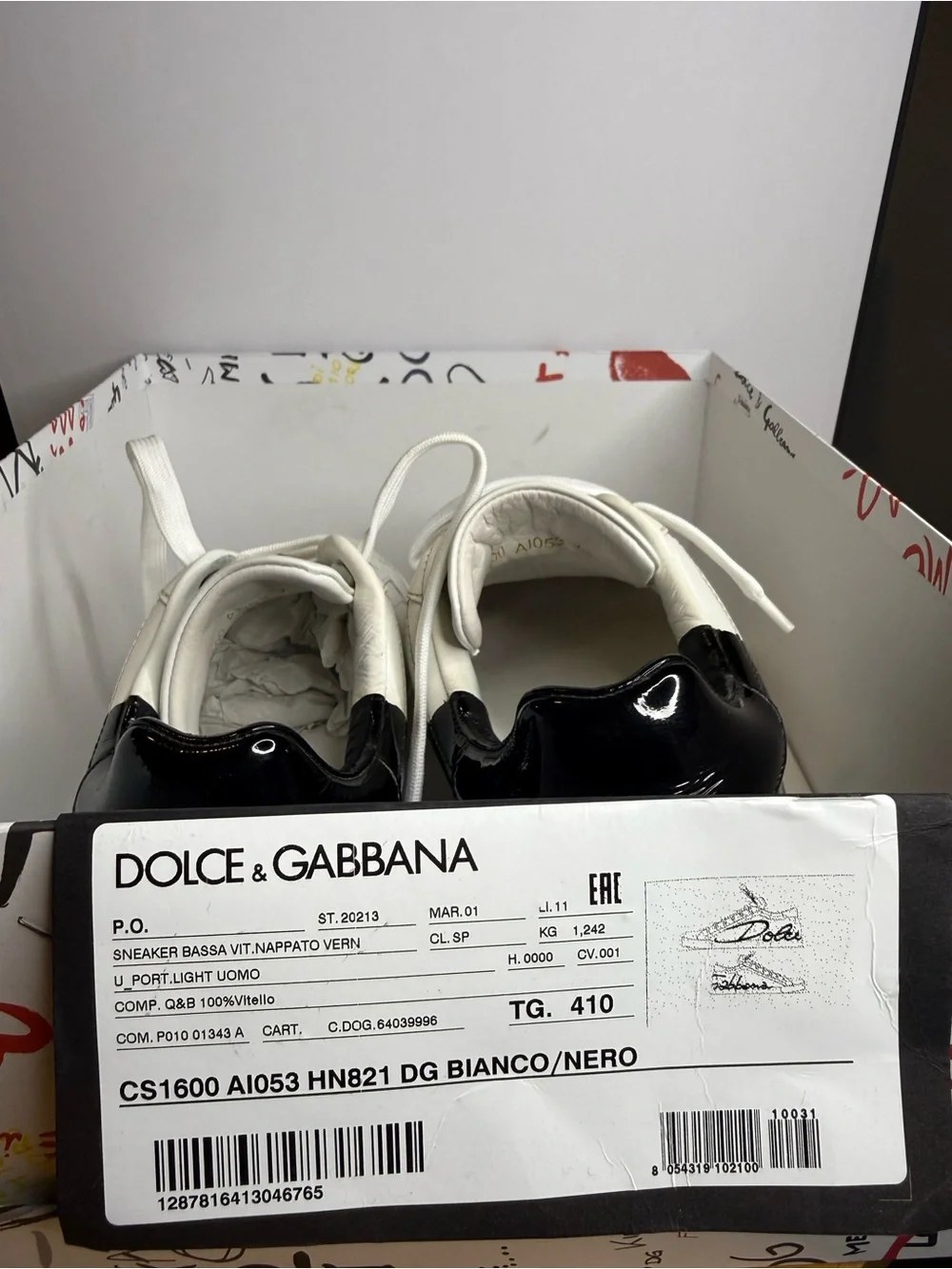 Dolce & Gabbana White Leather Lace-Up Sneakers with Gray Logo Detail